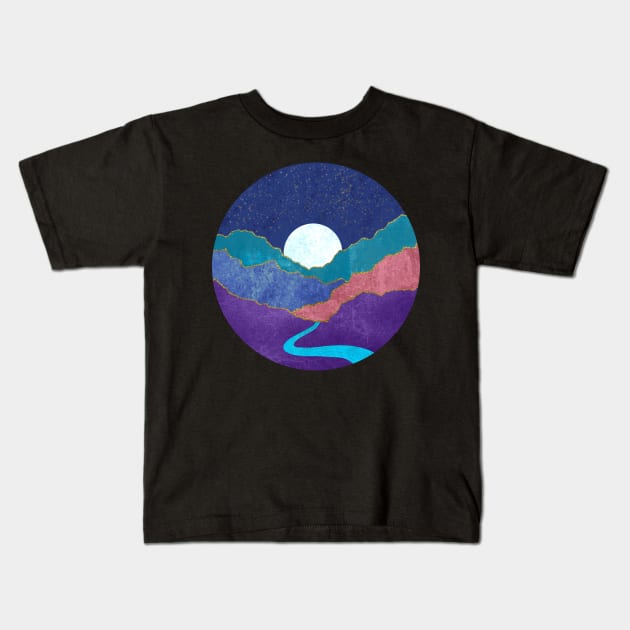 Abstract Moonlit Mountain Landscape Kids T-Shirt by sarahwainwright